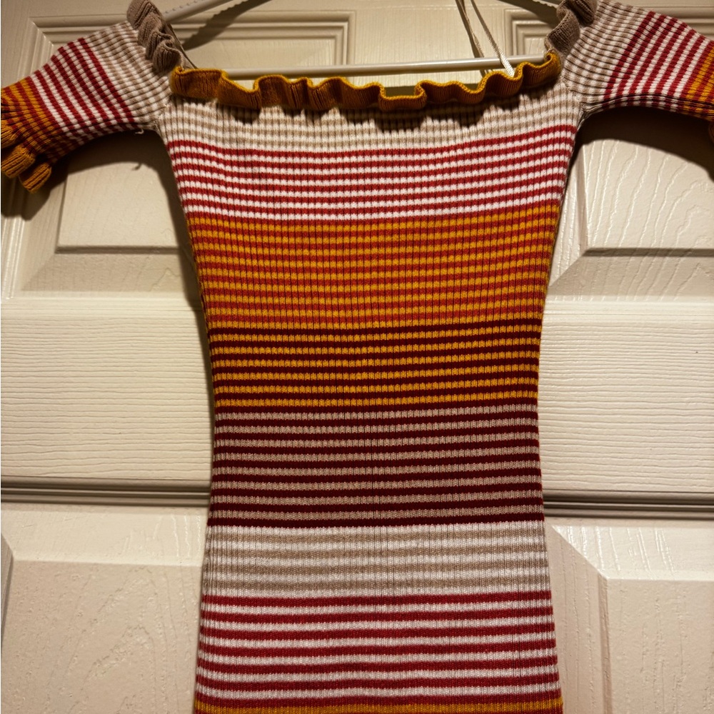 Vici Striped Off-Shoulder Midi Dress